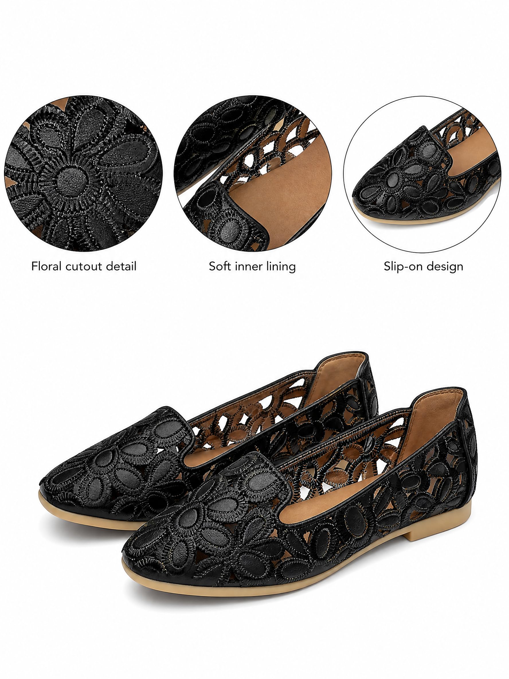 Lässige Damen-Slipper mit floralem Cutout-Design, bequeme quadratische Zehenpart