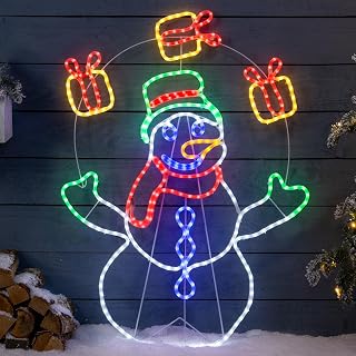 Christow Animated Juggling Snowman Christmas Light, 98cm | Rope Light Decoration, 200 Multi-Colour LEDs, Juggling Effect, 8 Light Modes, Freestanding or Wall-Mounted, Mains Powered