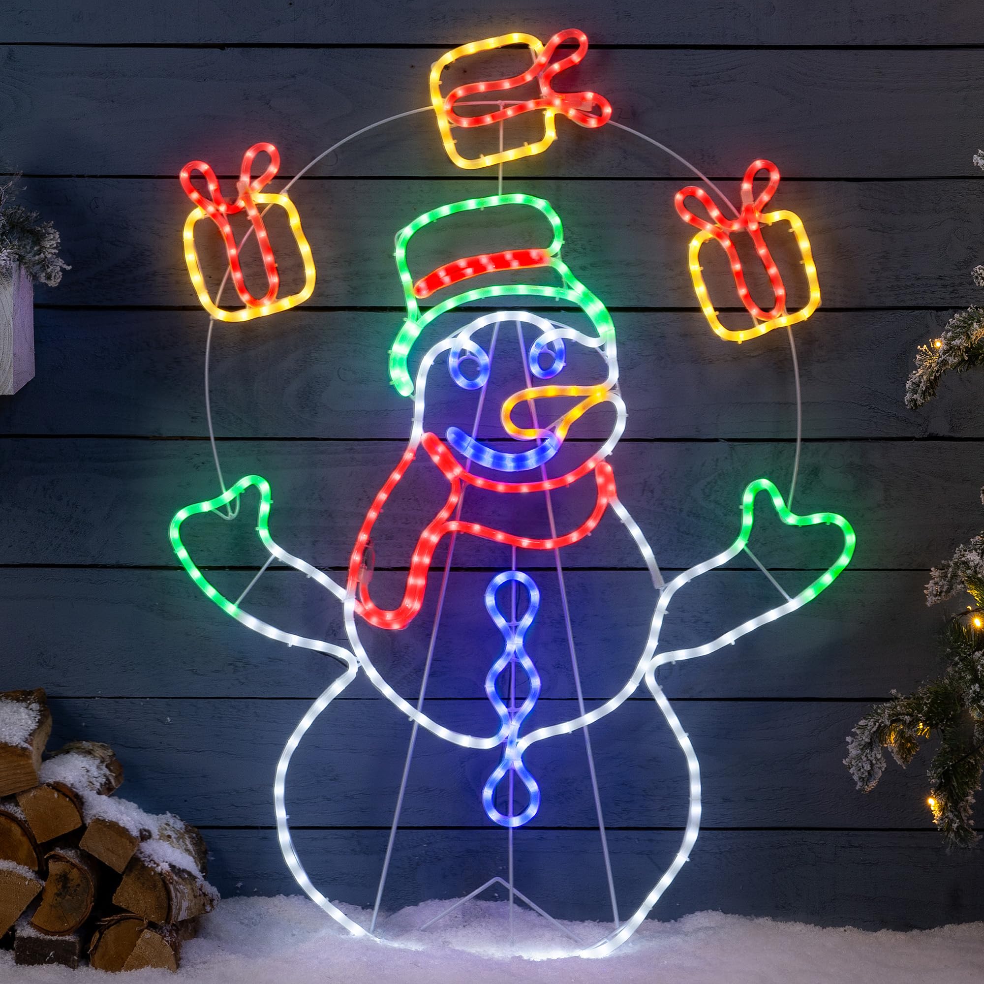 Christow Animated Juggling Snowman Christmas Light, 98cm | Rope Light Decoration