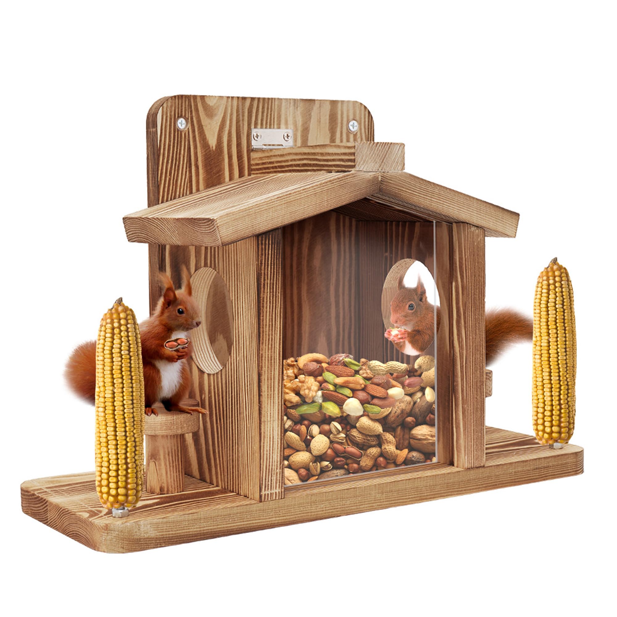 Squirrel Feeder for Outside, Durable Wooden Squirrel Feeder Platform, Funny Squi