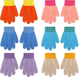 6 Pairs Toddler Knitted Gloves, Kids Winter Cold-proof Gloves Unisex Full Finger Stretch Gloves with Excavator Pattern (Rainbow)