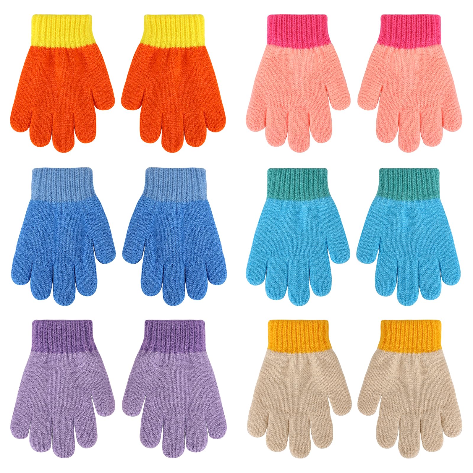6 Pairs Toddler Knitted Gloves, Kids Winter Cold-proof Gloves Unisex Full Finger