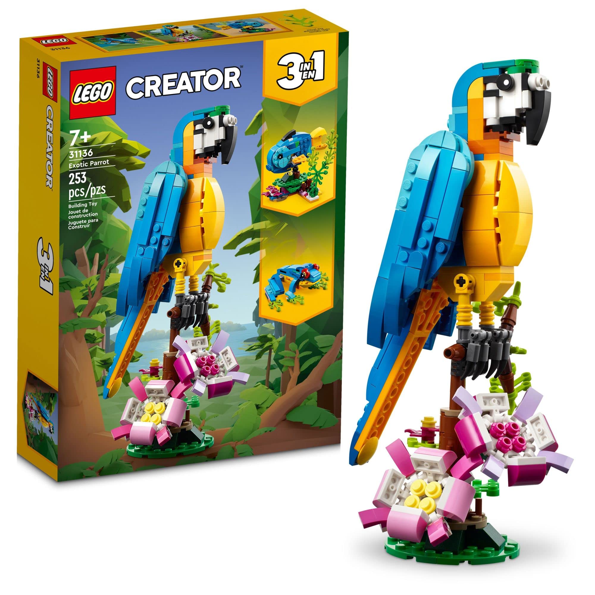 LEGO Creator 3 in 1 Exotic Parrot Building Toy Set, Transforms to 3 Different An