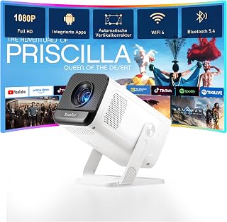 [Officially-Licensed App & 1000 ANSI & Auto Focus] White Smart Mini Projector with WiFi and Bluetooth, XuanPad 4K Support Movie Projector, Portable Native 1080P Outdoor Projector with 280° Stand