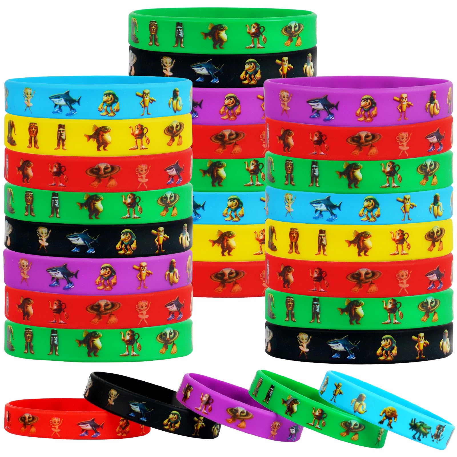 24 Pieces Italian Brainrot Rubber Bracelets Silicone Stretch Wristbands Colored 