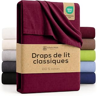 Green Mark 100% Cotton Flat Sheet – Classic Flat Sheet, No Elastic, Skin-Friendly, Easy Care, Washable at High Temperature – Burgundy Red – 240 x 275 cm