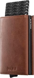 VULKIT Credit Card Holder RFID Blocking Mens Leather Bifold Card Wallet Automatic Pop Up for 9 Cards with ID Window & Coin Pocket