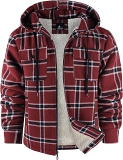 SCODI Men's Flannel Shirt Jacket Fleece Sherpa Lined Plaid Zip Up Hoodies