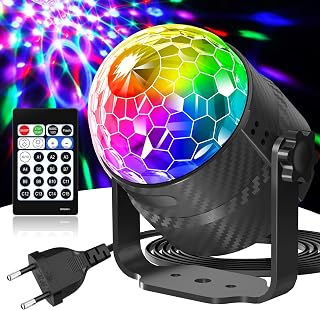 Disco Ball, 360° Rotation Controlled by Music with Remote Control | and 2 m cable, 15 colours RGBP faceted ball suitable for family gathering children birthday party
