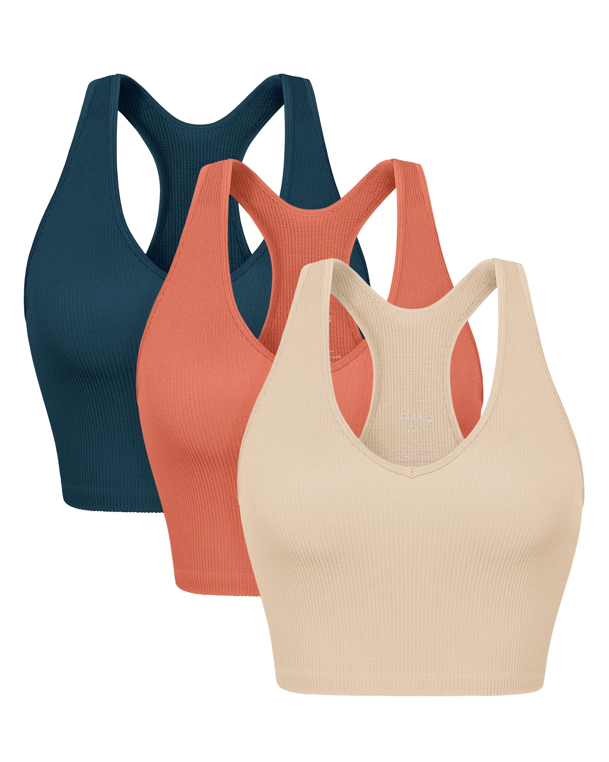 ODODOS 3-Pack Seamless Racerback Crop Tank for Women Ribbed Knit Soft Crop Tops