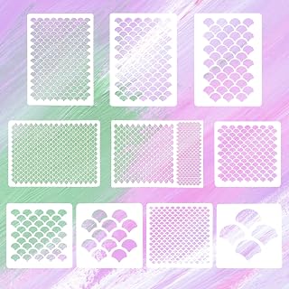 10 Pcs Fish Scale Stencils, Mermaid Scale Template, Multifunctional Face Painting Template, Reusable, Suitable for Wall, Face and Body Painting, As Well As DIY Crafts