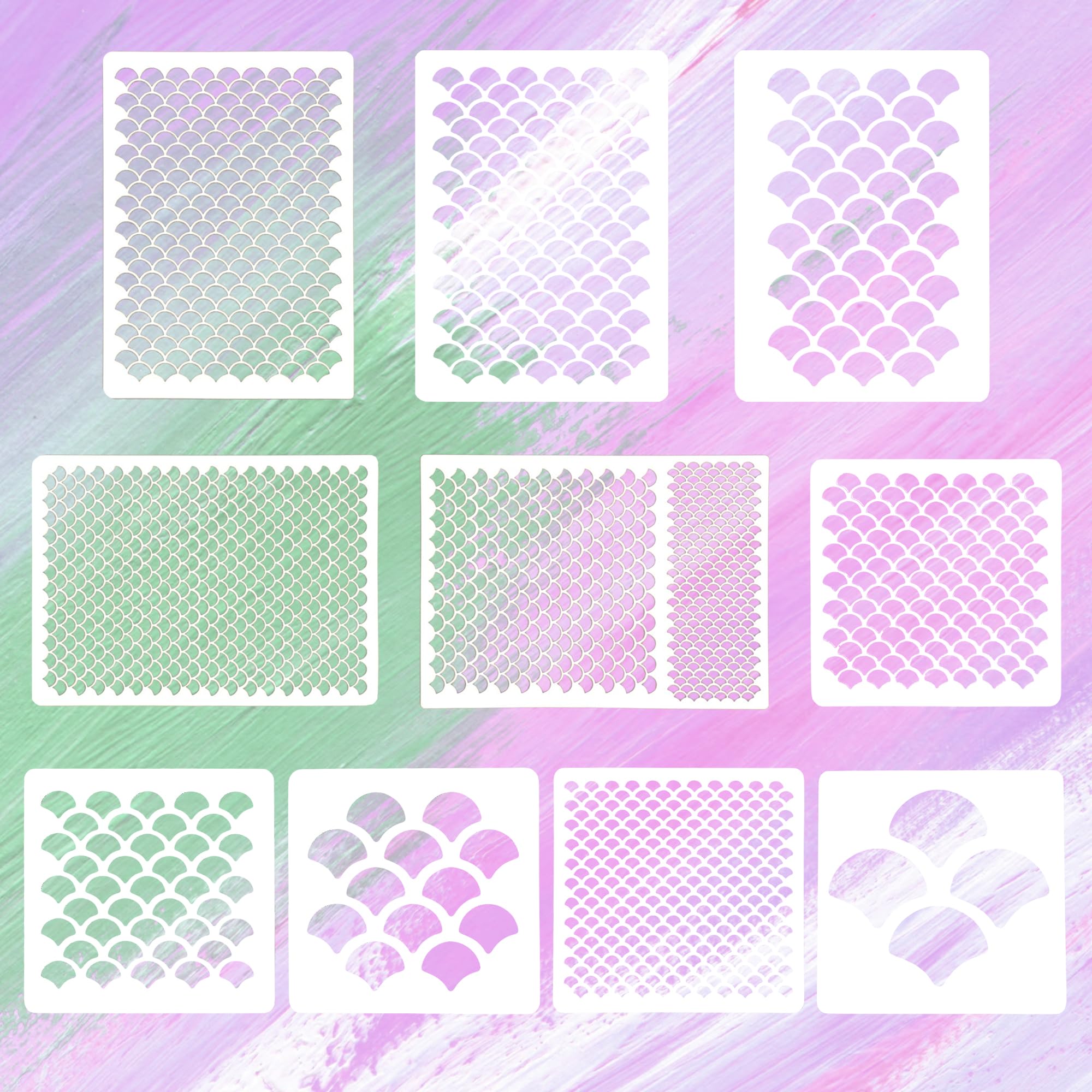 10 Pcs Fish Scale Stencils, Mermaid Scale Template, Multifunctional Face Paintin