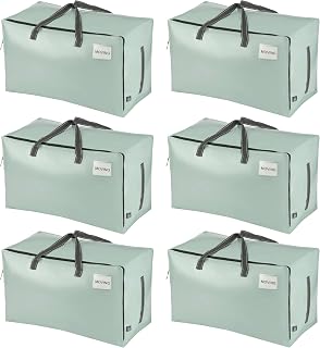 VENO Heavy Duty Moving Bags Extra Large Foldable Storage Bags with Zippers & Carrying Handles, Storage Tote Moving Boxes Packing Supplies Clothes Organizer Laundry Boxes (Light Green, 6 Pack)