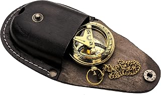 KNB HANDICRAFT Brass Sundial Compass with Leather Case and Chain - Push Open Compass - Steampunk Accessory - Pocket Sundial Compass - Beautiful Handmade Gift -Sundial Clock,Gold