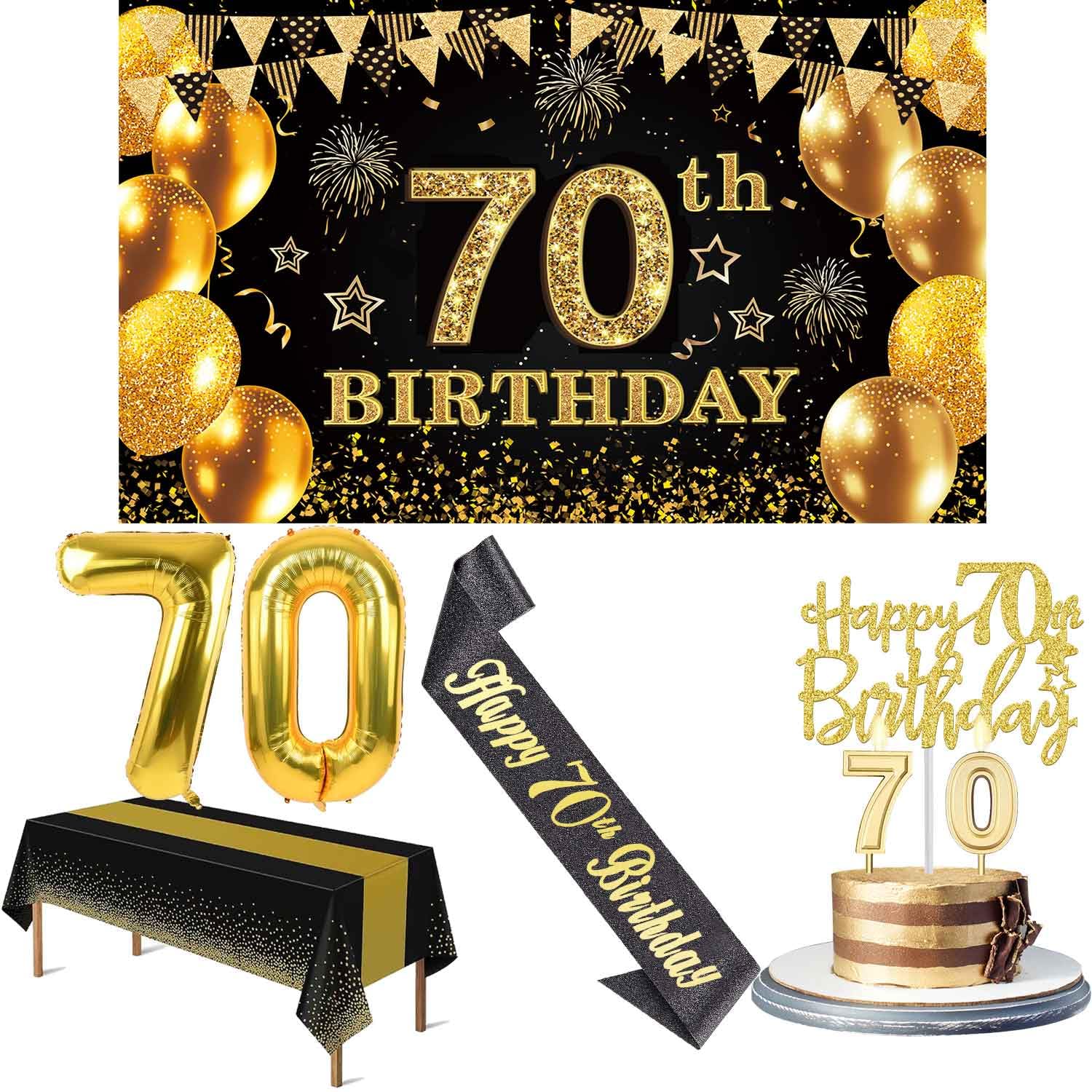 YeohJoy 70th Birthday Decorations for Men Women Black Gold | Luxury 70th Birthda