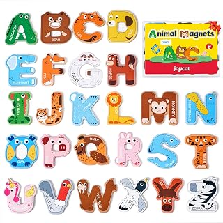 JoyCat Wooden Thick Alphabet Magnets for Toddlers Fridge Large Size Cute Animal Colorful ABC Magnetic Letters 26 Uppercase Letters Educational Toy Set for Kids Toddlers Preschool Learning Spelling