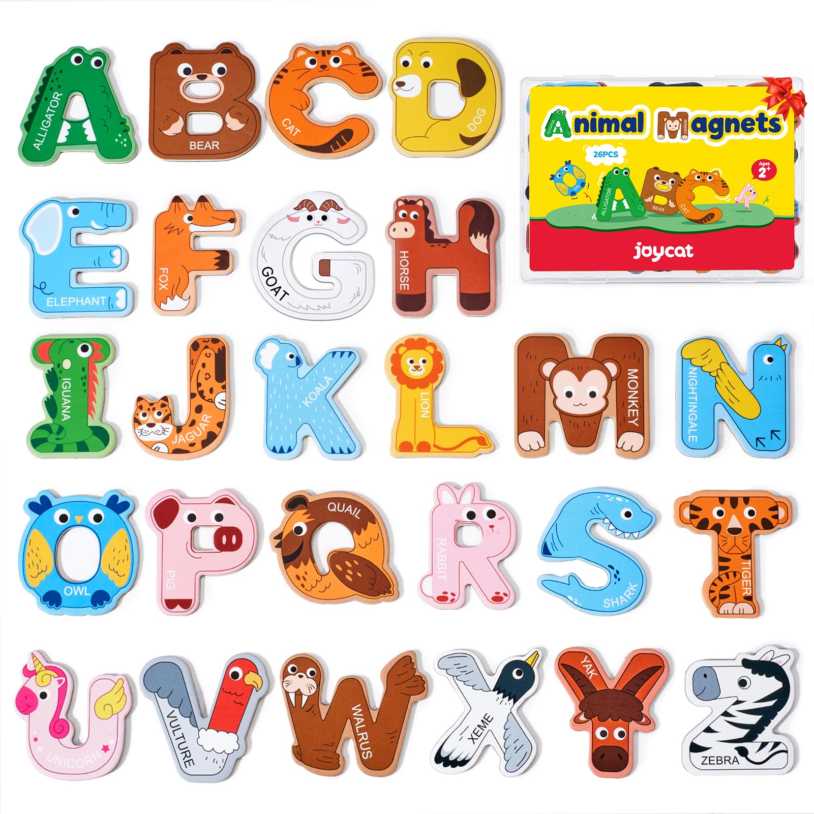 JoyCat Wooden Thick Alphabet Magnets for Toddlers Fridge Large Size Cute Animal 