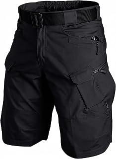 Tactical cargo shorts for men: heavy duty tear resistant fabric with multiple zipper pockets, adjustable belt and elastic waist
