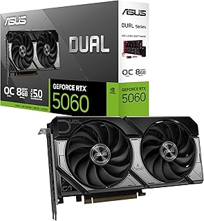 ASUS Dual GeForce RTX 5060 8GB GDDR7 OC Edition (PCIe 5.0, 8GB GDDR7, DLSS 4, HDMI 2.1b, DisplayPort 2.1b, 2.5 slot design, Axial tech fan design, 0dB technology, and more)