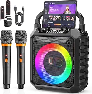 JYX Karaoke Machine for Adult with 2 Wireless Microphones, 6.5" Subwoofer | Zero Delay Mics, Bass/Treble/ Echo Adjustment, Party Lights, Bluetooth 5.3, 24H Playtime, TV Connection