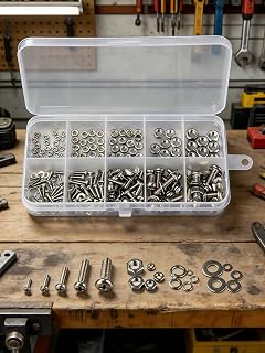 120pcs Stainless Steel Screw Assortment Kit, M2 M2.5 M3 M4 M5 Hex Nuts and Flat Washers Set, 304 Round Head Machine Screws Bolts with Spring Washers for Electronics DIY Repair