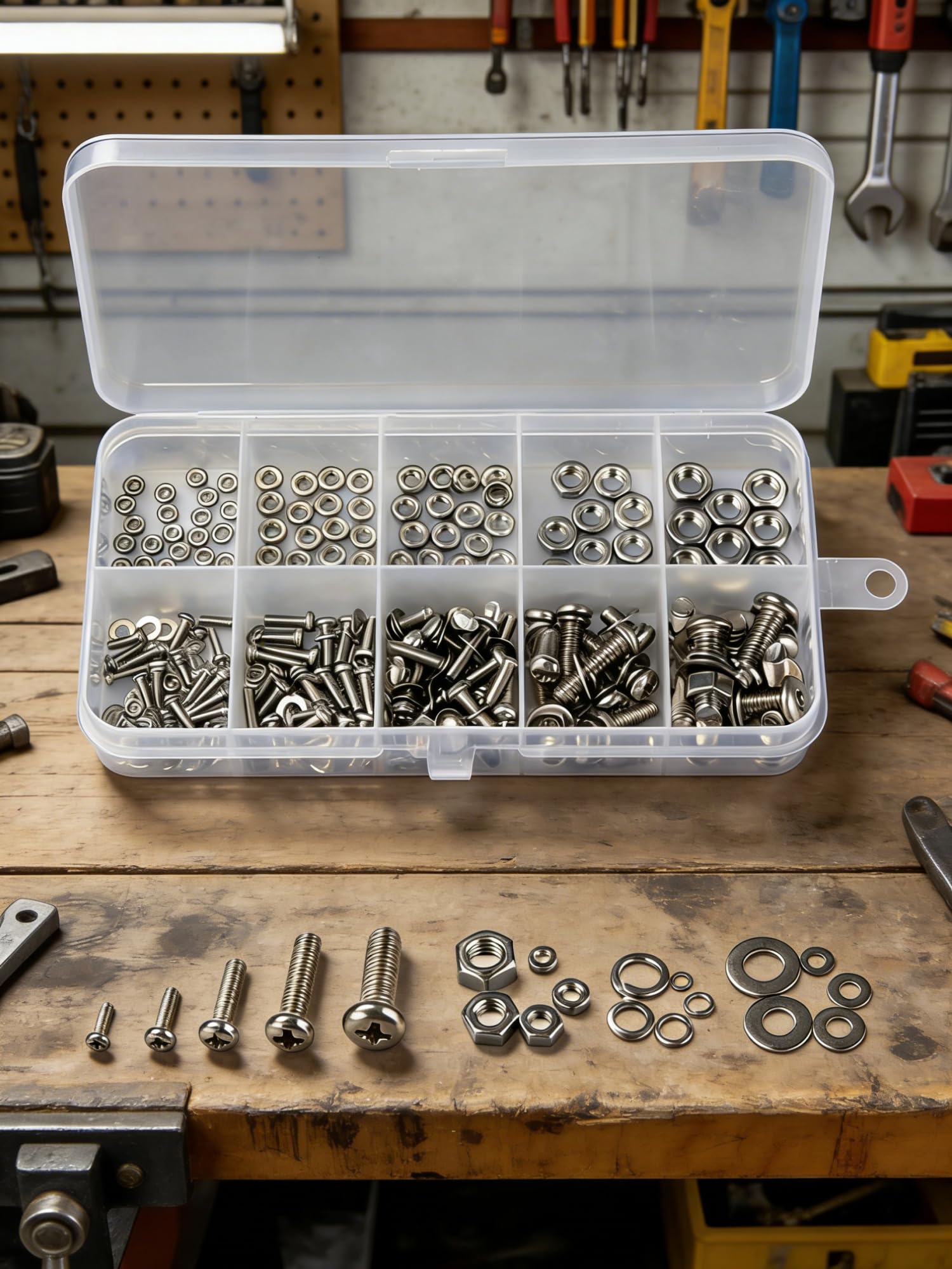 120pcs Stainless Steel Screw Assortment Kit, M2 M2.5 M3 M4 M5 Hex Nuts and Flat 