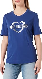 Love Moschino Women's T-Shirt with Heart Print in Silver Foil