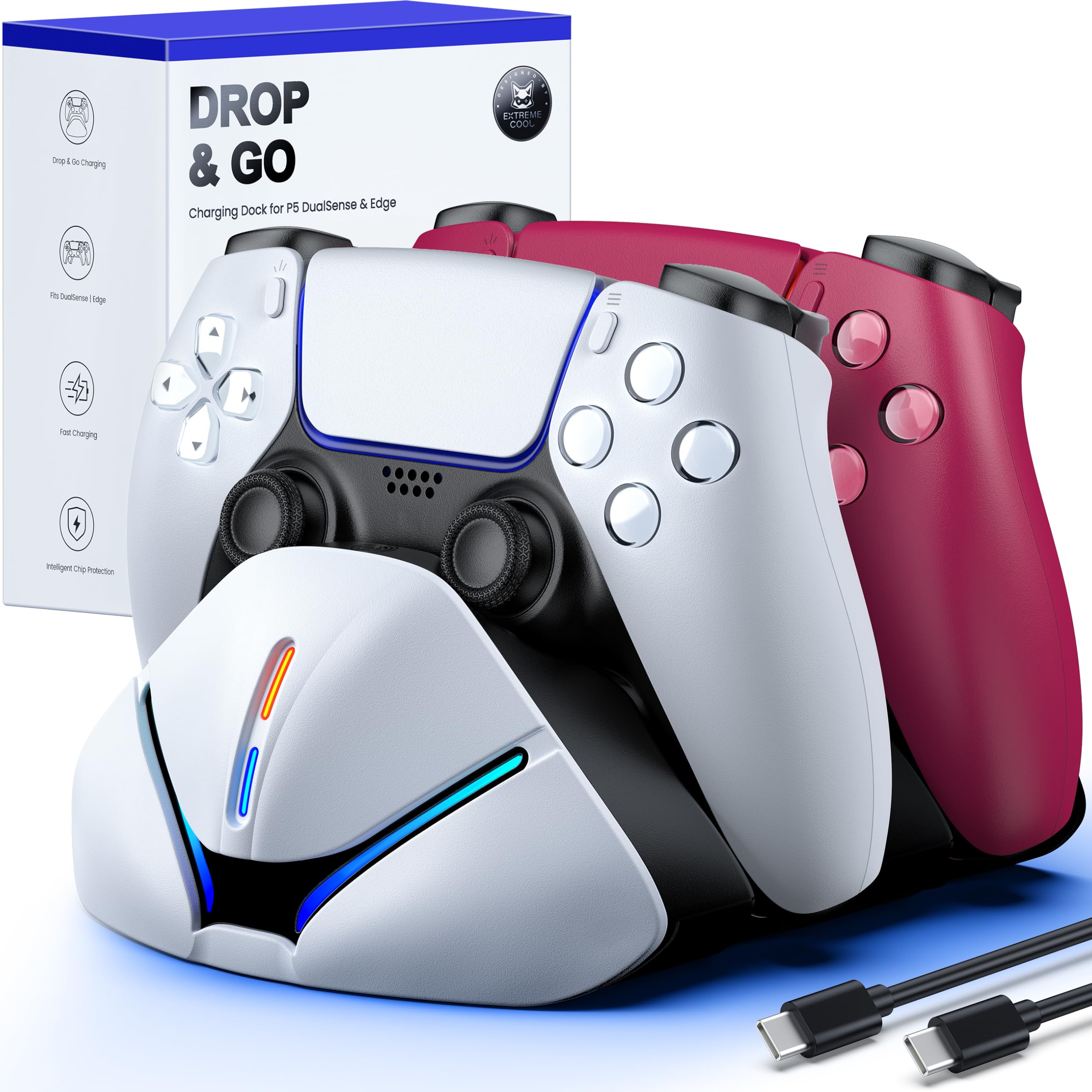 PS 5 Controller Charger Station for DualSense & Edge - Just Drop & Charge - Dual