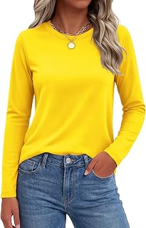 SMENG Womens Long Sleeve Shirt Cotton Blend Crewneck | Basic Tops, Soft, UPF50+, Casual Tshirt