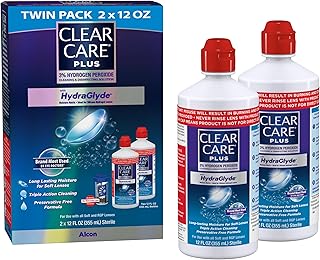 CLEAR CARE Plus Cleaning & Disinfecting Contact Lens Solution, 12 Oz 2 Pack | HydraGlyde Moisture Matrix, For Soft & RGP Lenses, Preservative-Free, Included Lens Case, Deep Cleaning Action