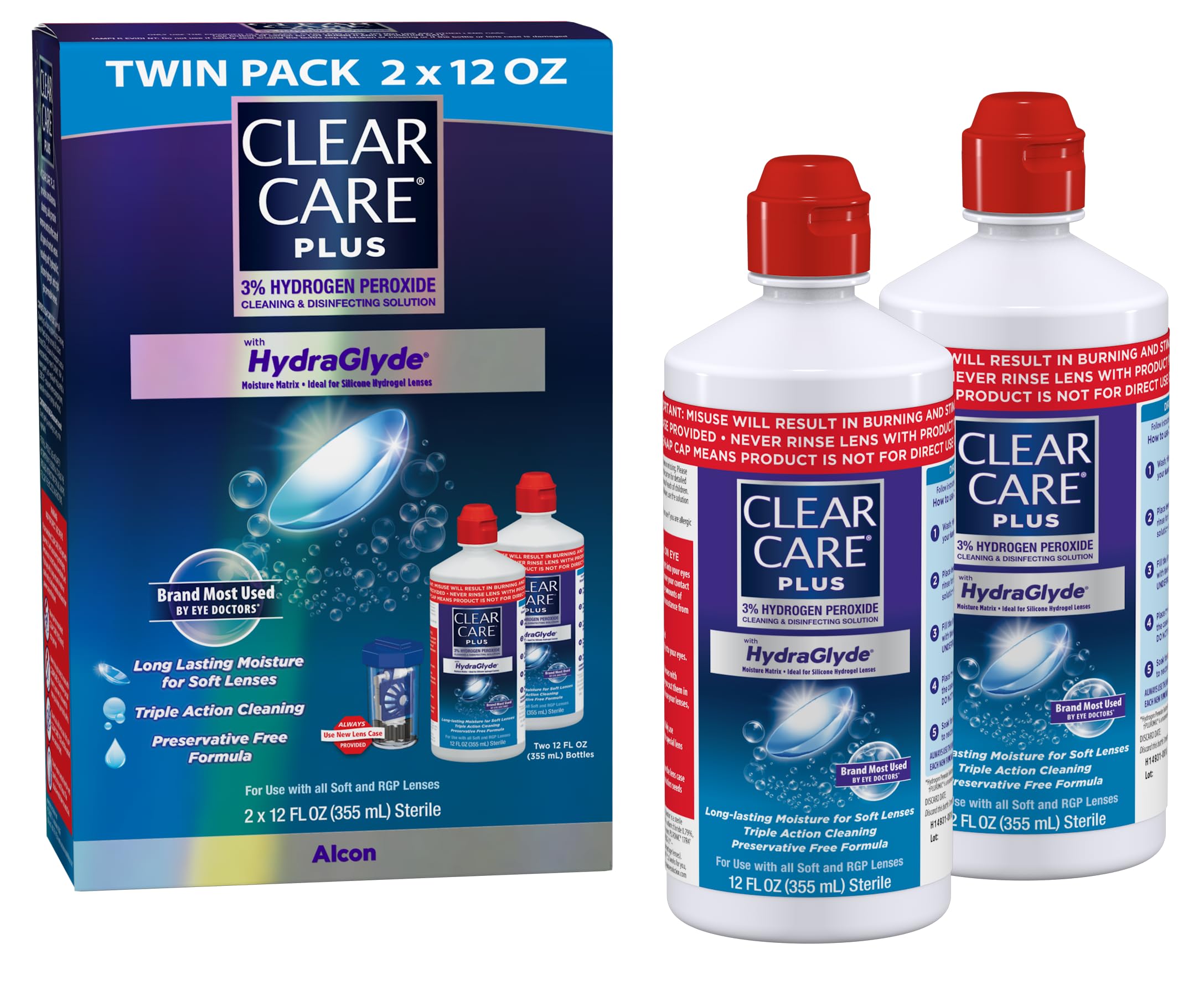 CLEAR CARE Plus Cleaning & Disinfecting Contact Lens Solution, 12 Oz 2 Pack | Hy