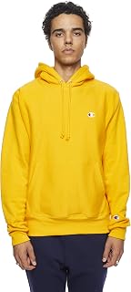 Champion Men's Reverse Weave Pullover, Block Logo Hooded Sweatshirt, Blackout