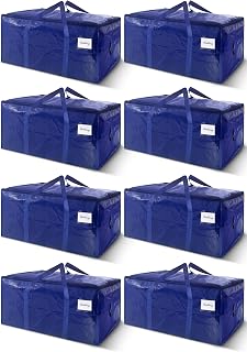 8 Pack Extra Heavy Duty Large Moving Bags with Strong Zipper & Carrying Handles, Sturdy Clothes Storage Bags Totes Bins, Packing Bag Move Boxes College Moving Supplies, Dark Blue - 24 gal