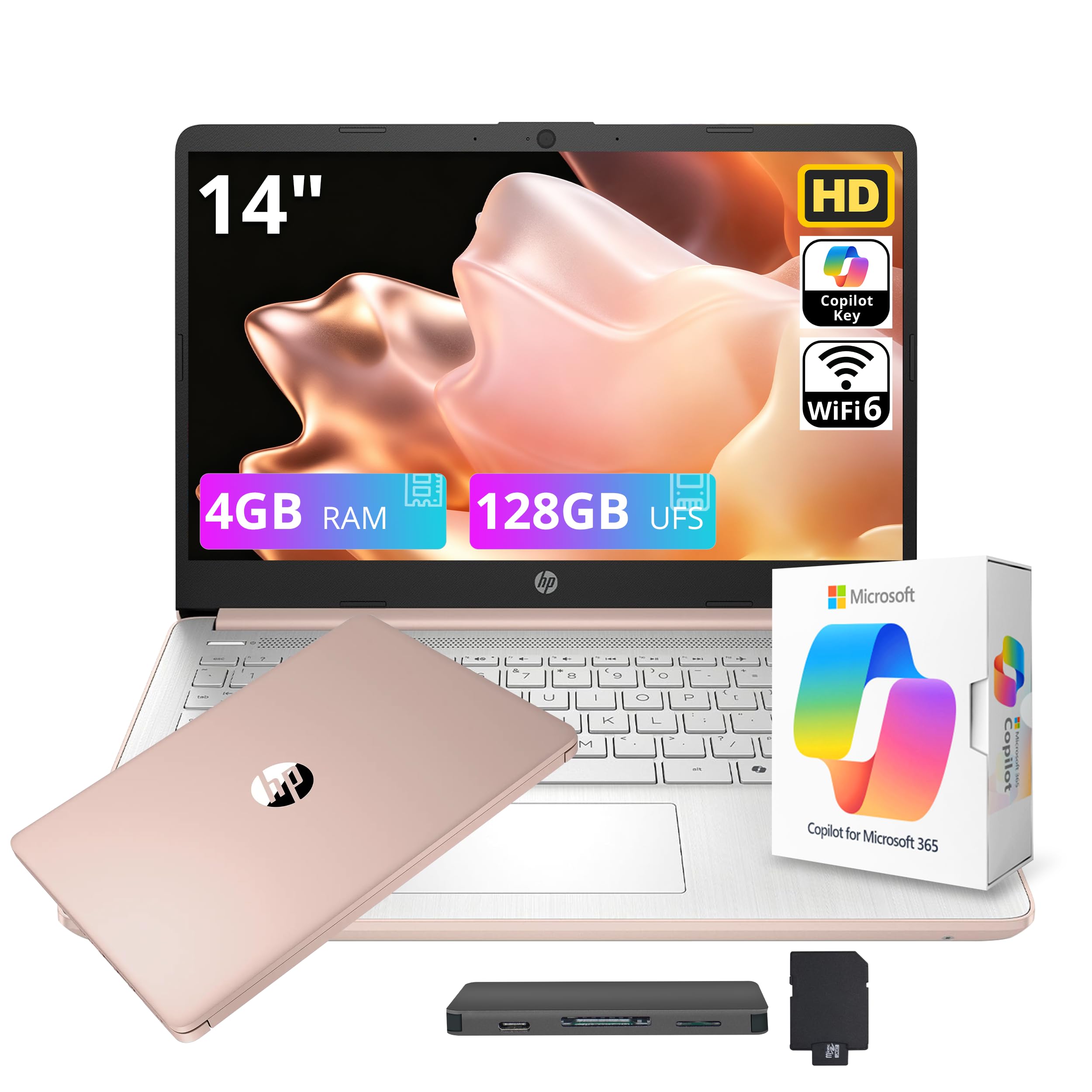 HP Stream 14" HD Student&Business Laptop with AI Copilot, Intel Processor N150, 