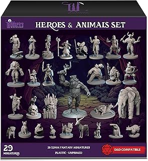Wildspire Heroes, Animal Companions & Troll King for DND Miniatures Bulk 28mm DND Minis Dungeons and Dragons D&D Miniatures Dungeons and Dragons Unpainted Figures for Tabletop