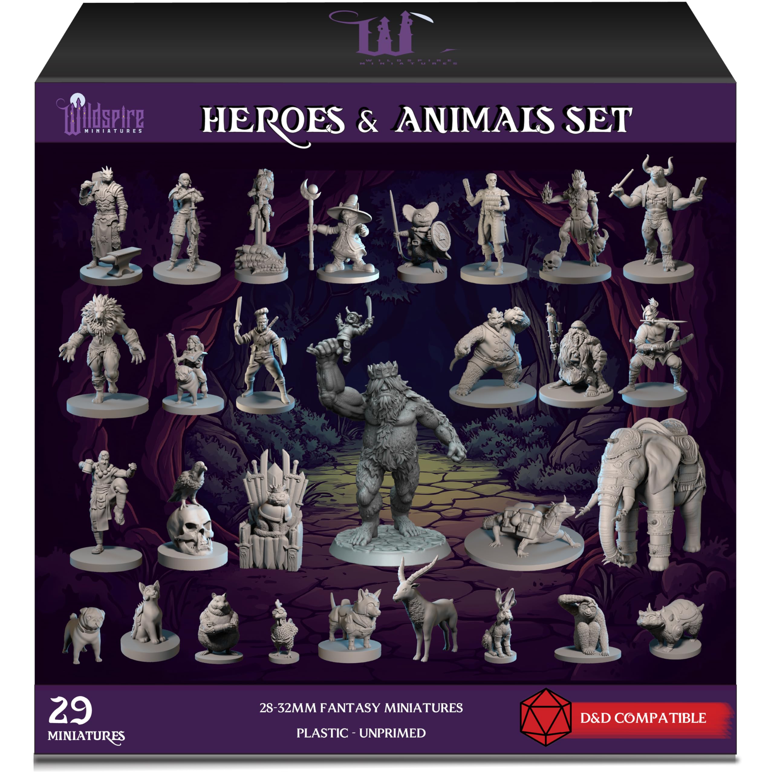 Wildspire Heroes, Animal Companions & Troll King for DND Miniatures Bulk 28mm DN