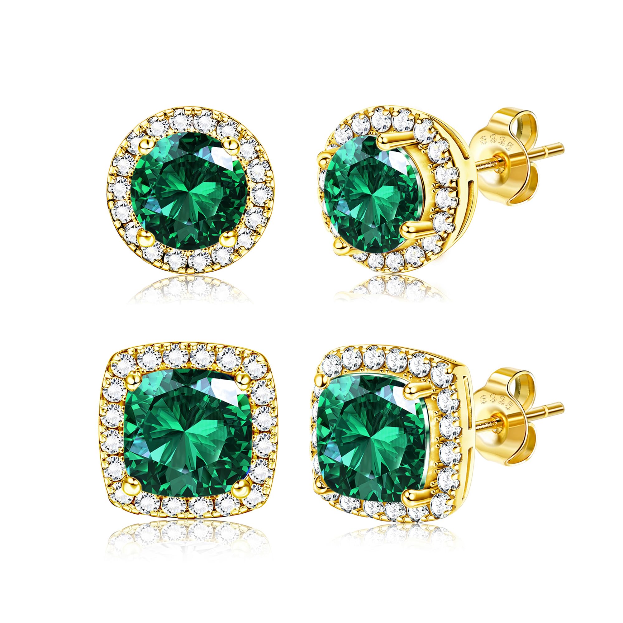 18K Gold Plated Halo Stud Earrings 925 Sterling Silver Cubic Zirconia Stud Earri