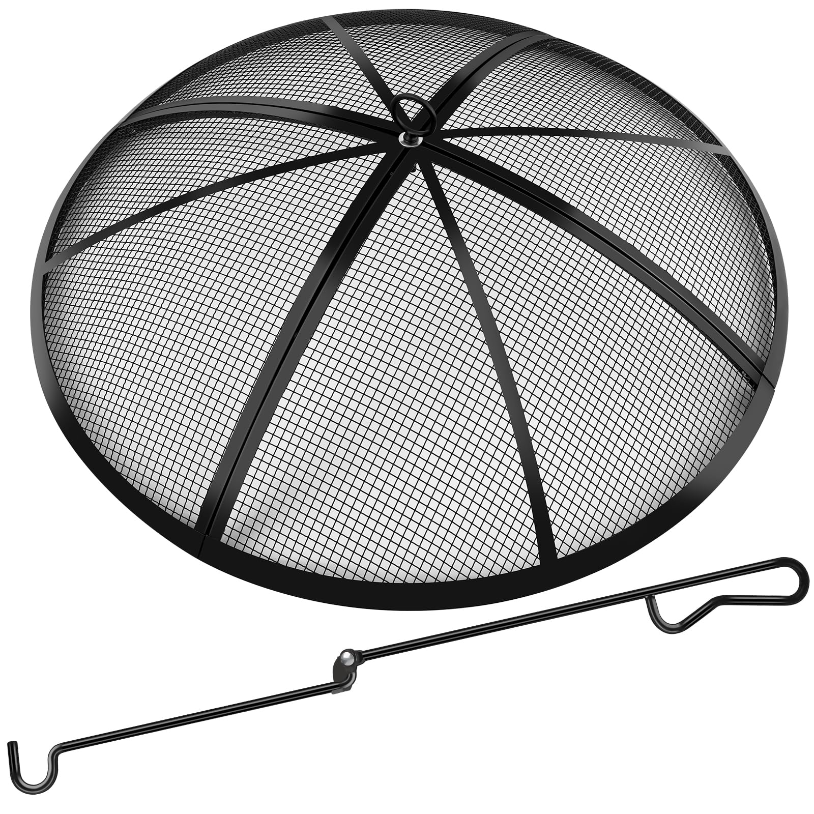 Fire Pit Spark Screen, Fire Pit Screen 36 Inch Round with Handle & Poker | Stain