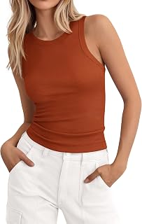 PRETTYGARDEN レディース 夏 ハイネック リブタンクトップ カジュアル ベーシック ノースリーブ スリム フィット レーサーバック ワークアウト Tシャツ