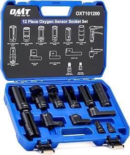 OMT 12pc Oxygen Sensor Socket Set for Oil Vacuum Thermal Oxygen Sensors | O2 Sensor Removal Tool and Thread Chaser Set with 22mm 27mm 29mm 7/8" 1-1/16" Sockets 1/2" 3/8" Drive