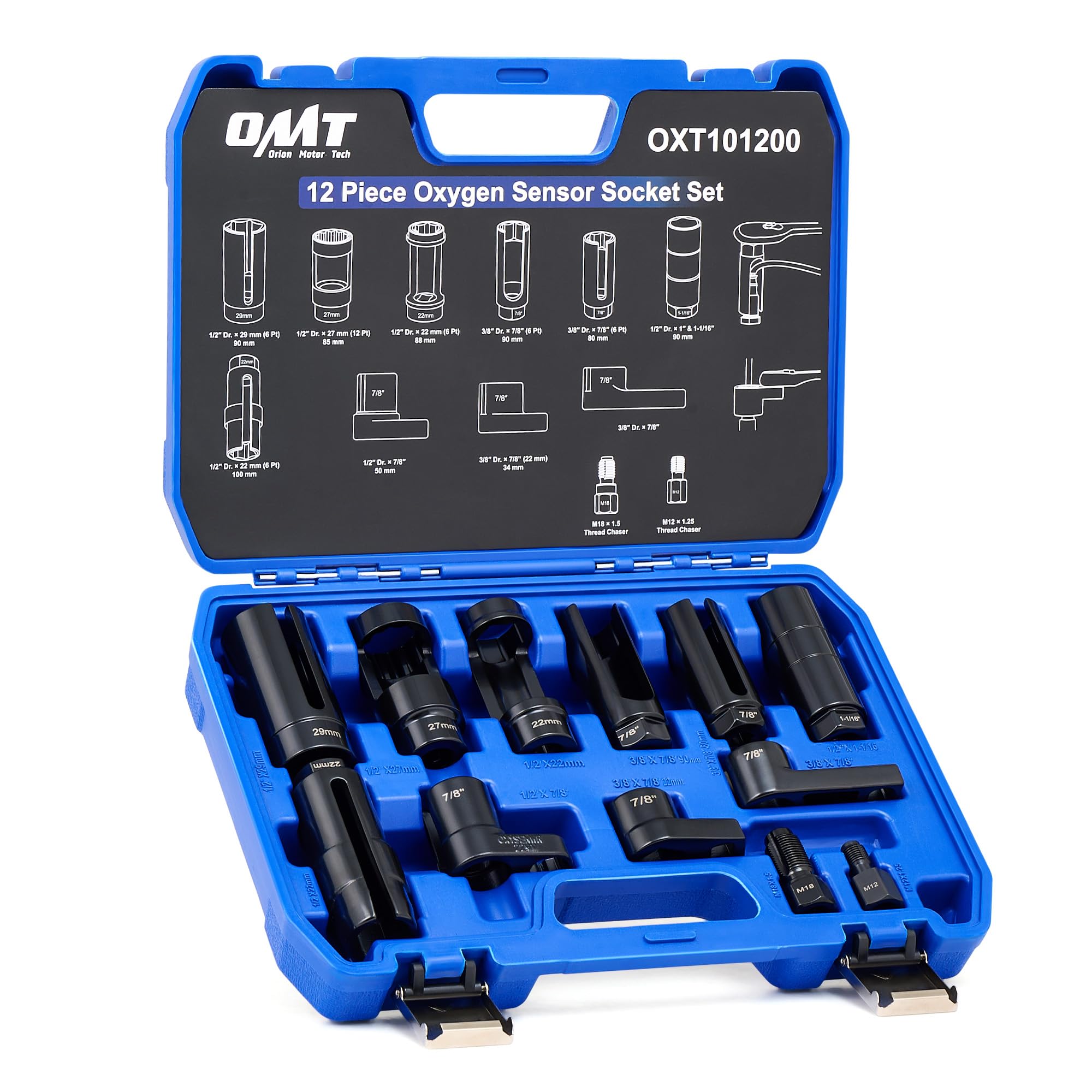 OMT 12pc Oxygen Sensor Socket Set for Oil Vacuum Thermal Oxygen Sensors | O2 Sen
