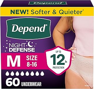 Depend Night Defense Adult Diapers for Women, Medium, 60 Count | Blush, Overnight, Disposable, Incontinence Underwear for Women, Feels Like Real Underwear