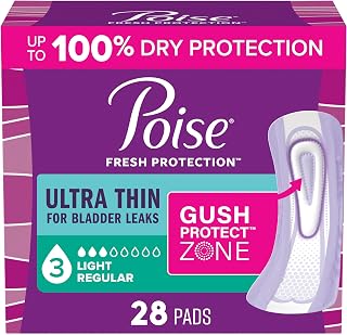 Poise Ultra Thin Postpartum Incontinence Pads, Light Absorbency, Regular Length, 28 Count