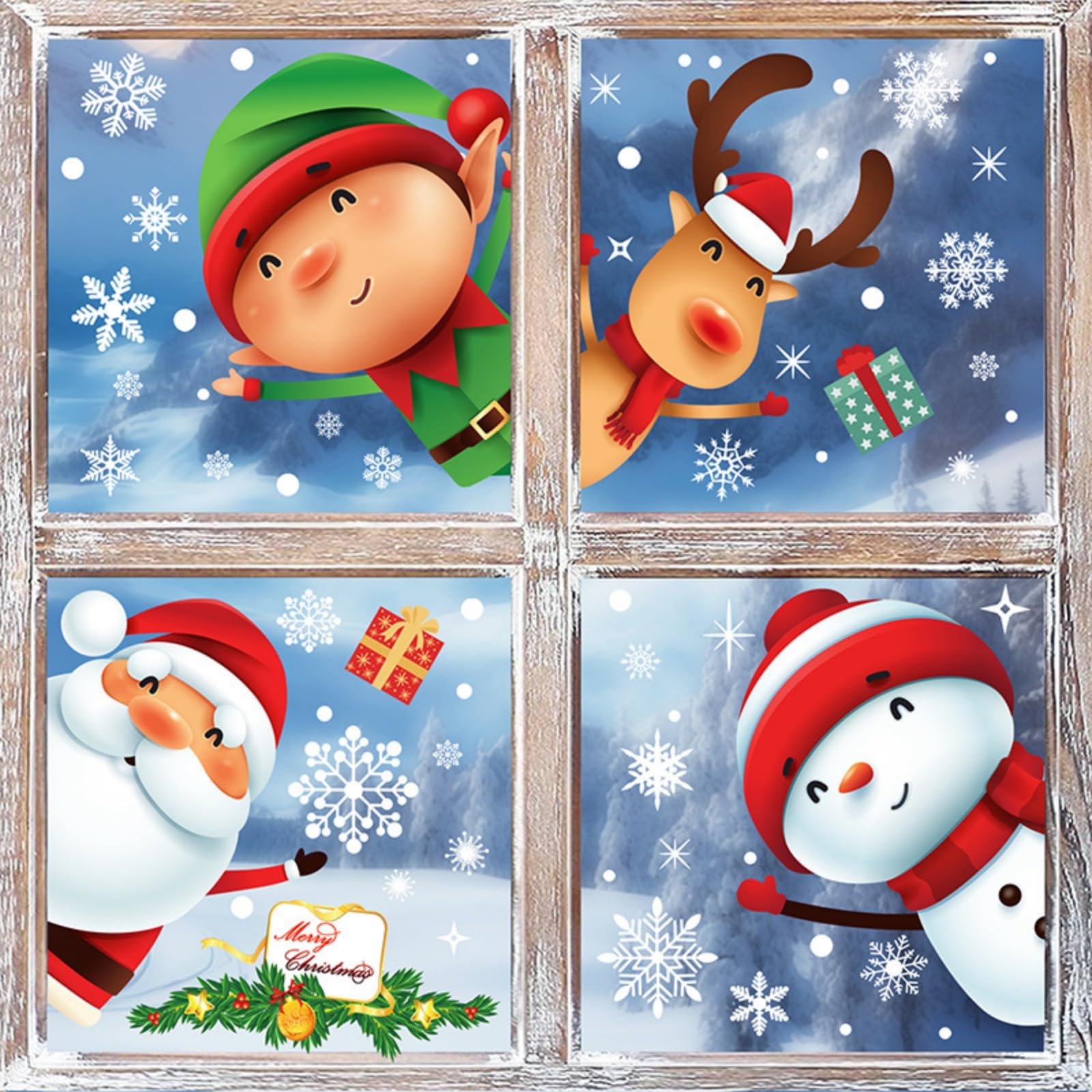 7 Sheets Christmas Snowflake Window Stickers Reusable Window Stickers Santa Clau