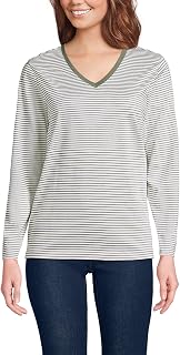 Lands' End T-Shirt a Maniche Lunghe in Cotone Supima da Donna - Scollo a V Rilassato