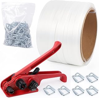 Woven Banding Strapping Kit - Pallet Packaging Banding Tool Strapping Tool & Tensioner, Poly Strapping Kit, Woven Cord Roll 3/4"*328Ft, 100pcs Steel Buckles, Reusable Package for Flexable Packing