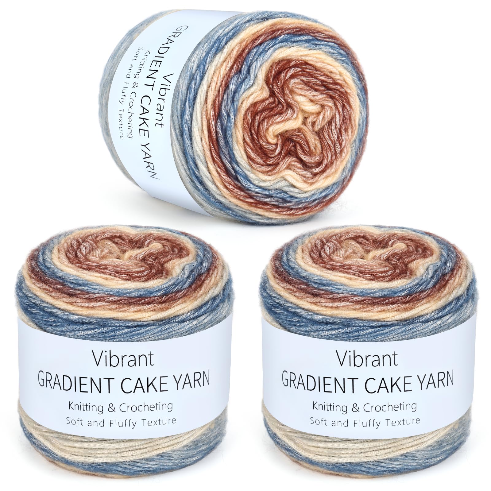 Aeelike Cake Yarn for Crocheting, Soft Ombre Crochet Yarn, Khaki Gradient | 3 PC