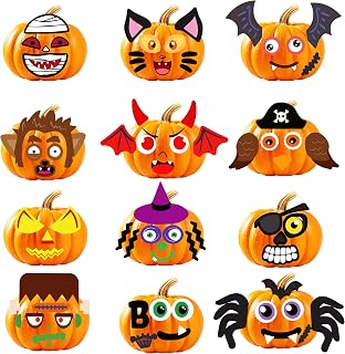 24 Packs Foam Halloween Pumpkin Decorating Stickers Kit,Jack O Lantern Face Sticker in 12 Funny Designs,Halloween Decorations Crafts Game Goodie Bag Stuffers,Make Pumpkin Face Stickers for Kids Adults