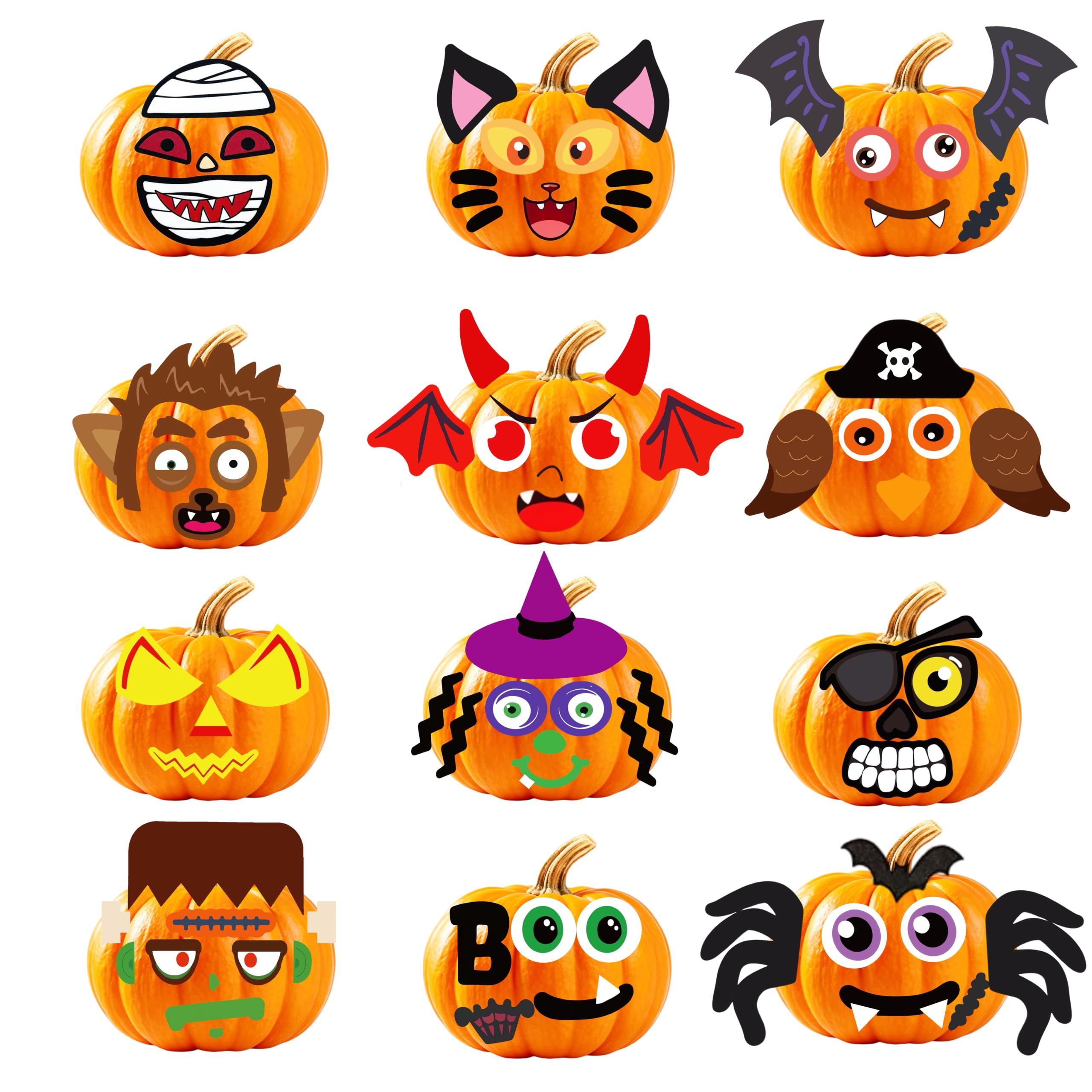 24 Packs Foam Halloween Pumpkin Decorating Stickers Kit,Jack O Lantern Face Stic