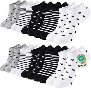 SukModen 10/20 Pares de Calcetines para Mujer Deportivos, Cortos y Transpirables de Algodón, Diseños Multicolores con Rayas, Corazones y Lunares
